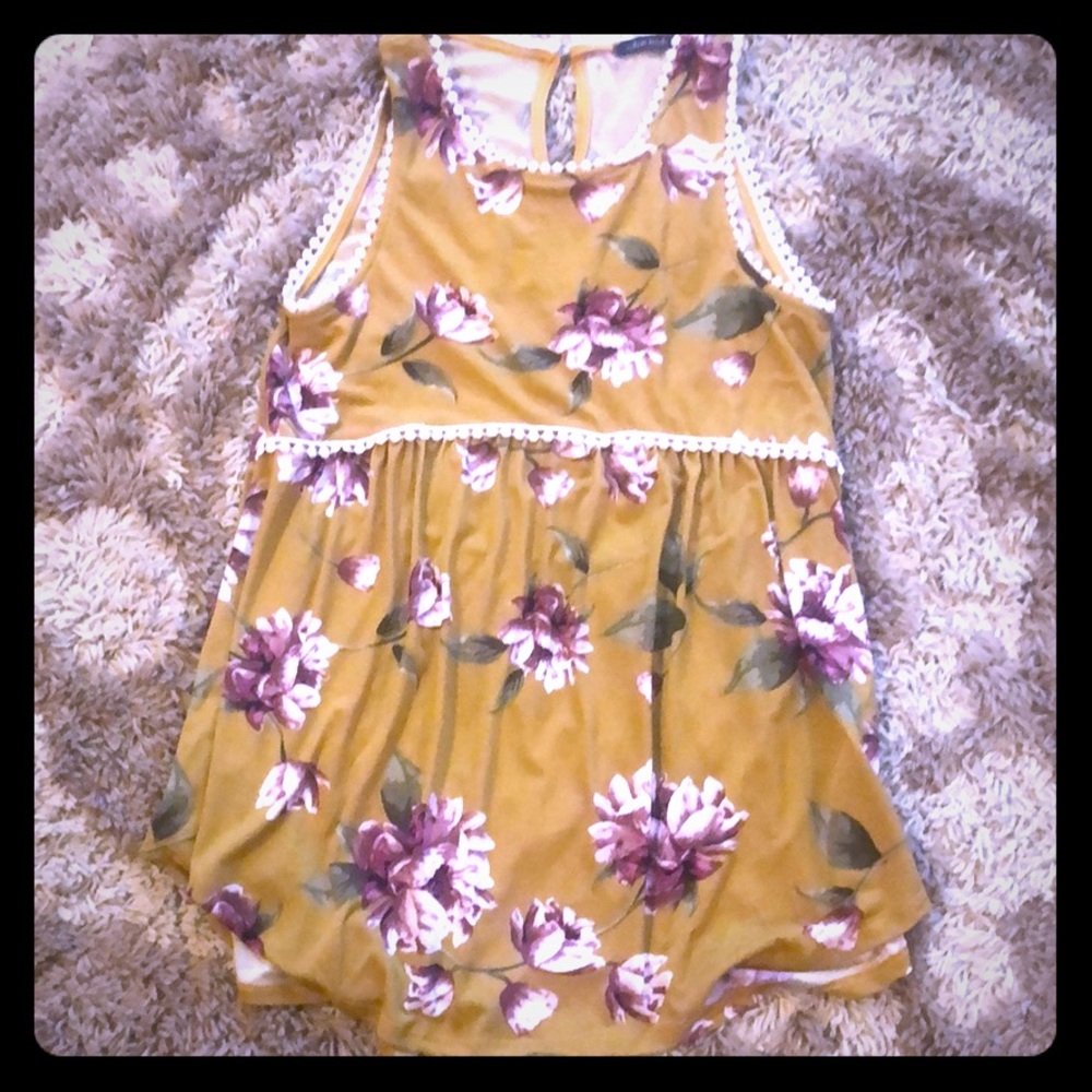 White Birch Mustard Floral Sleeveless Top